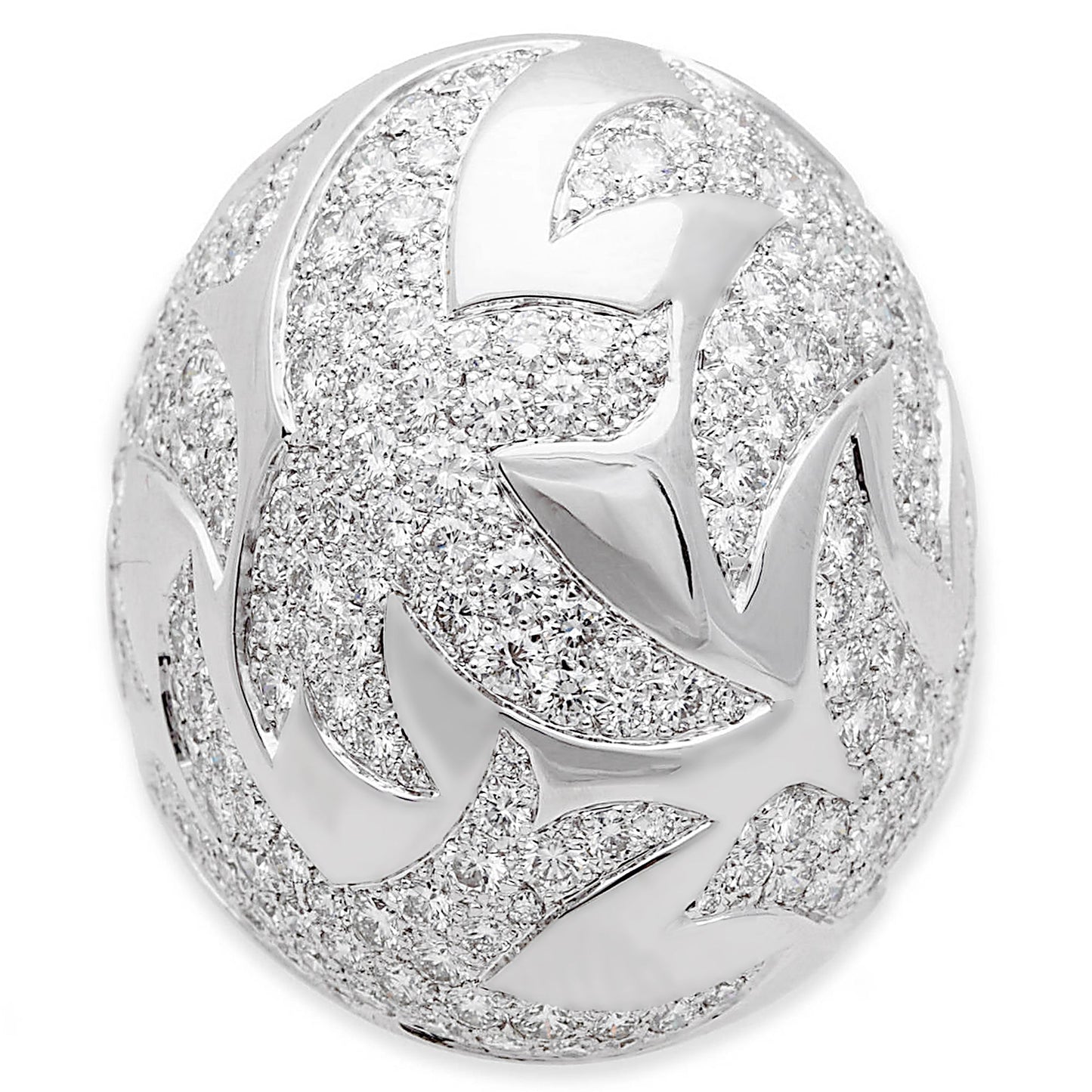Carthttier Dove of Peace Diamond 18k White Gold Bombe Cocktail Ring