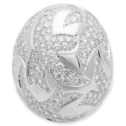 Carthttier Dove of Peace Diamond 18k White Gold Bombe Cocktail Ring