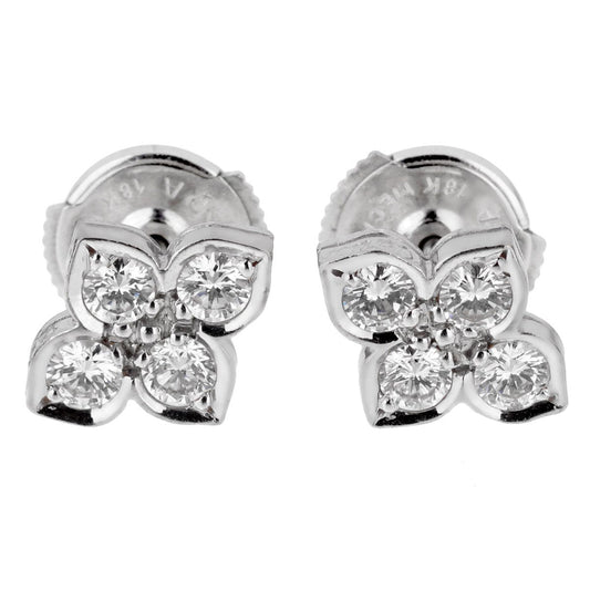 Carthttier Flower Diamond White Gold Stud Earrings
