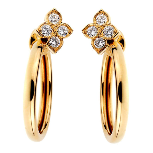 Carthttier Flower Hoop Diamond Yellow Gold Earrings