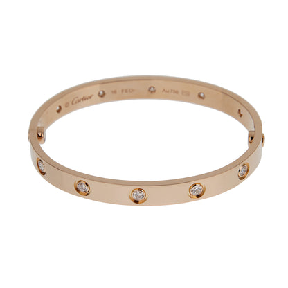 Carthttier Love Bracelet Classic 10 Diamond 18 Rose Gold Sz 16