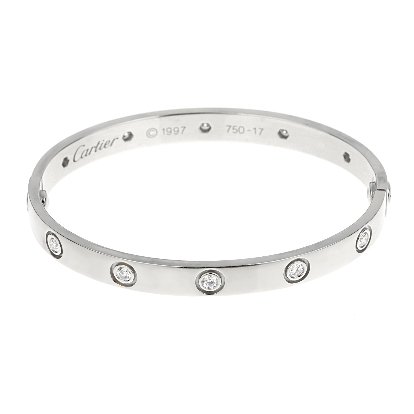 Carthttier Classic Love 10 Diamond 18k White Gold Bangle Bracelet
