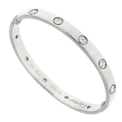 Carthttier Classic Love 10 Diamond 18k White Gold Bangle Bracelet