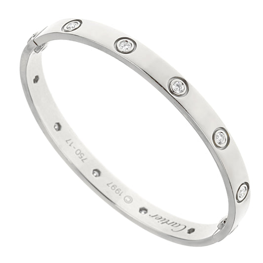 Carthttier Classic Love 10 Diamond 18k White Gold Bangle Bracelet