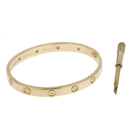 Carthttier Classic Love 10 Diamond 18k Yellow Gold Bangle Bracelet