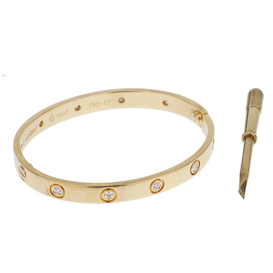 Carthttier Classic Love 10 Diamond 18k Yellow Gold Bangle Bracelet