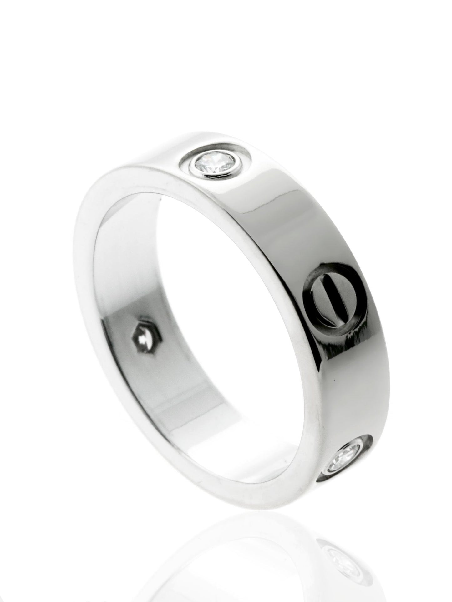 Carthttier Love 3 Diamond Ring in 18k White Gold Sz 58