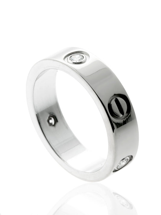 Carthttier Love 3 Diamond Ring in 18k White Gold Sz 58