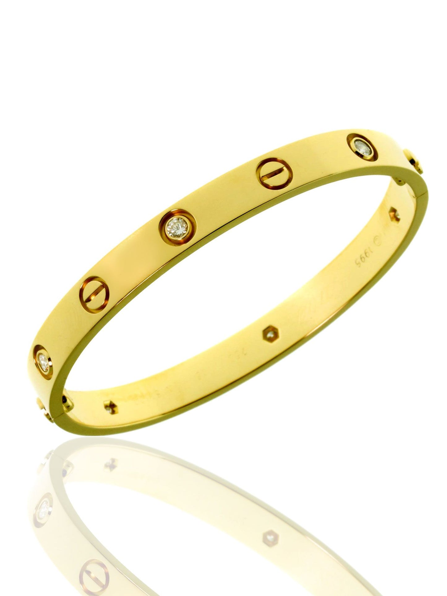 Carthttier Love 6 Diamond Bangle Bracelet in 18k Yellow Gold Sz 16