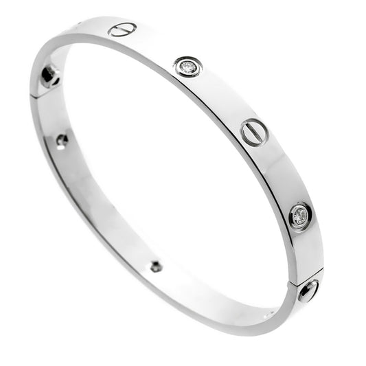 Carthttier Love 6 Diamond White Gold Bangle Bracelet