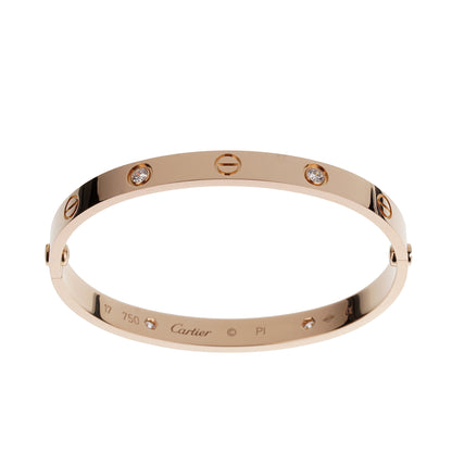 Carthttier Love Classic 4 Diamond 18k Rose Gold Bangle Bracelet Sz 17