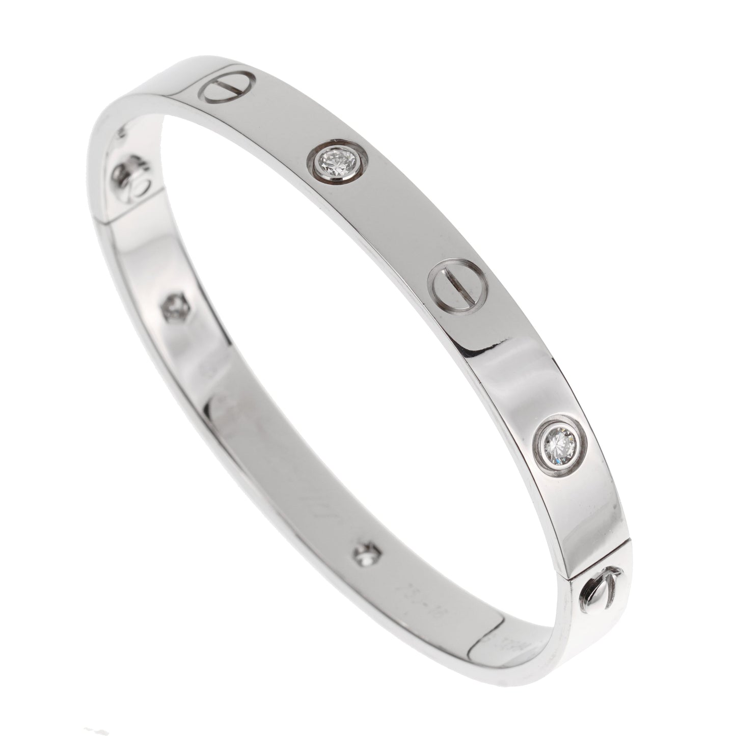 Carthttier Love Classic 6 Diamond 18k White Gold Bangle Bracelet Sz 16