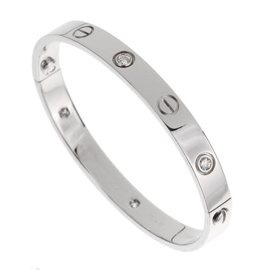 Carthttier Love Classic 6 Diamond 18k White Gold Bangle Bracelet Sz 16