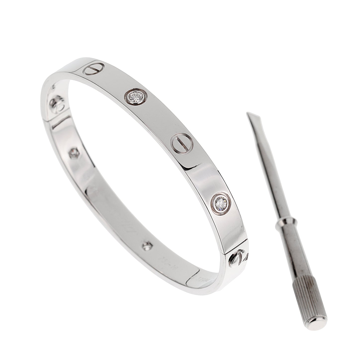 Carthttier Love Classic 6 Diamond 18k White Gold Bangle Bracelet Sz 16