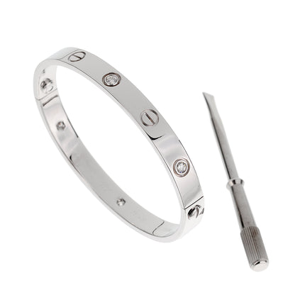 Carthttier Love Classic 6 Diamond 18k White Gold Bangle Bracelet Sz 16