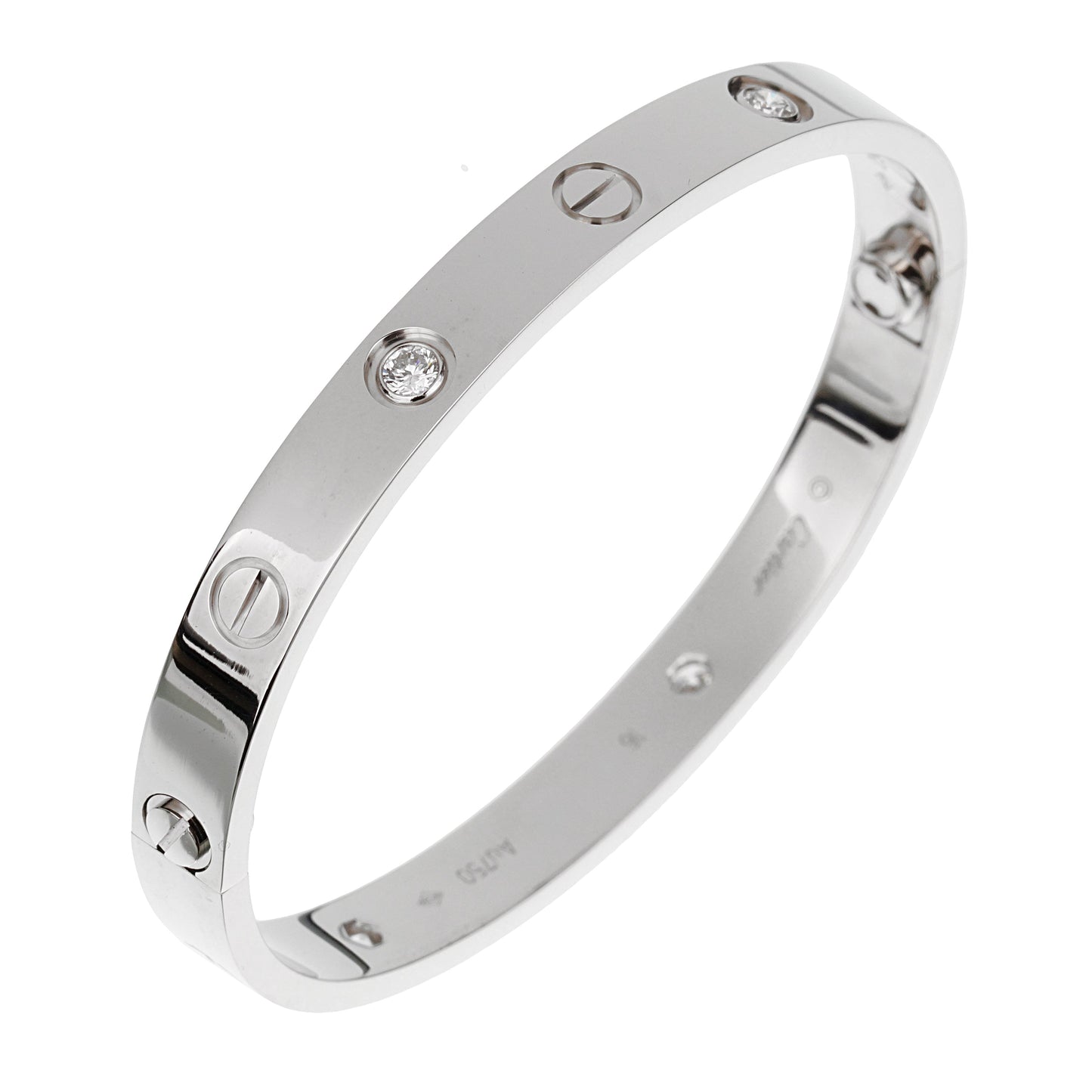 Carthttier 4 Diamond Love Classic White Gold Bangle Bracelet Sz 16