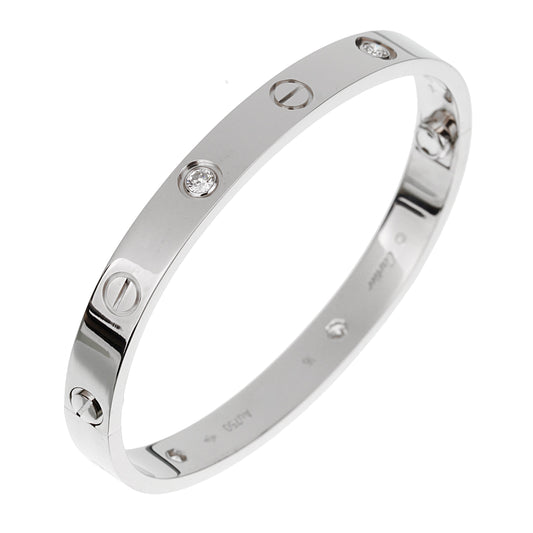 Carthttier 4 Diamond Love Classic White Gold Bangle Bracelet Sz 16