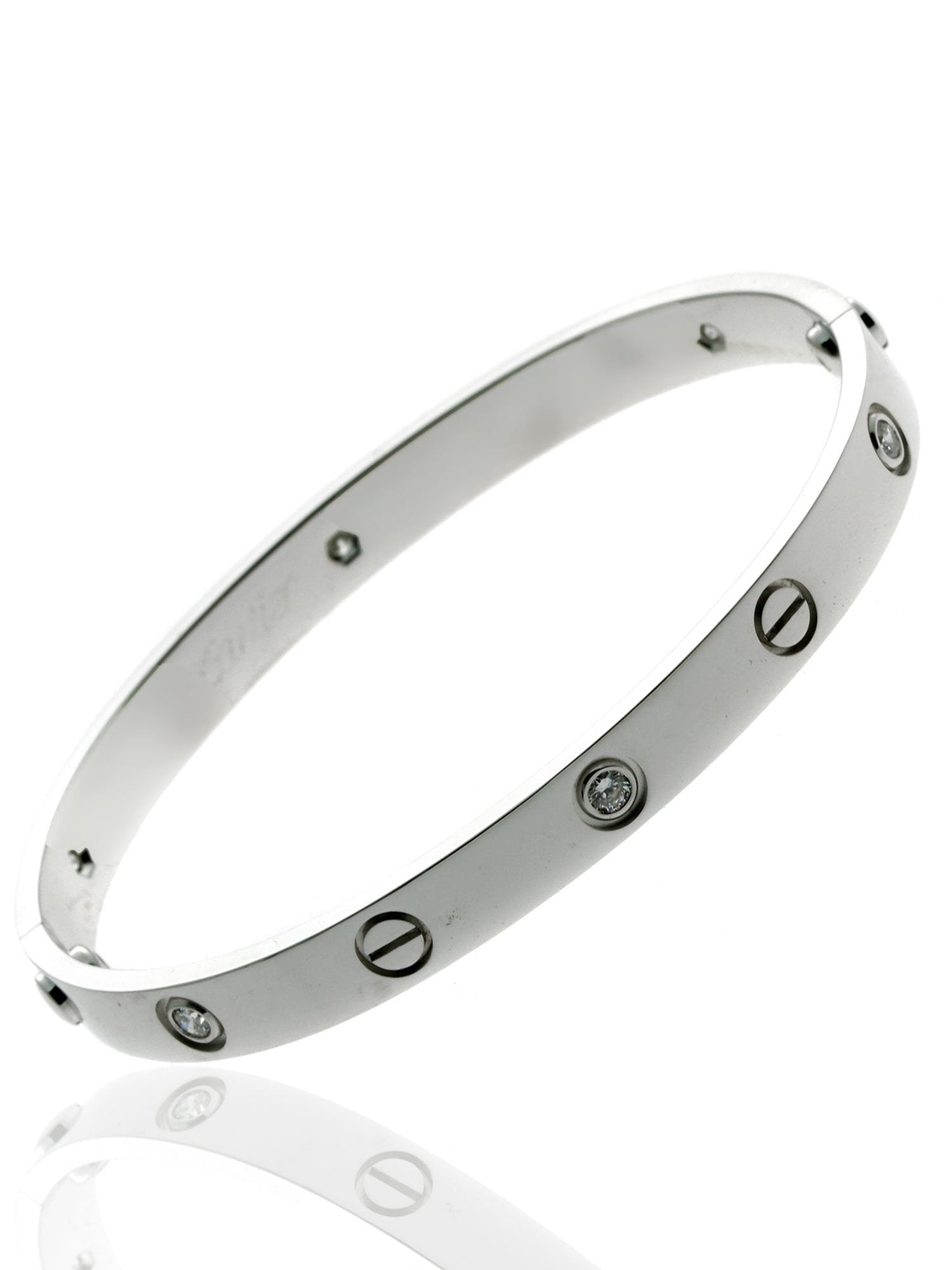 Carthttier Love Diamond Bangle Bracelet 18k White Gold Sz 18