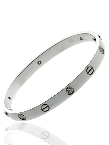 Carthttier Love Diamond Bangle Bracelet 18k White Gold Sz 18