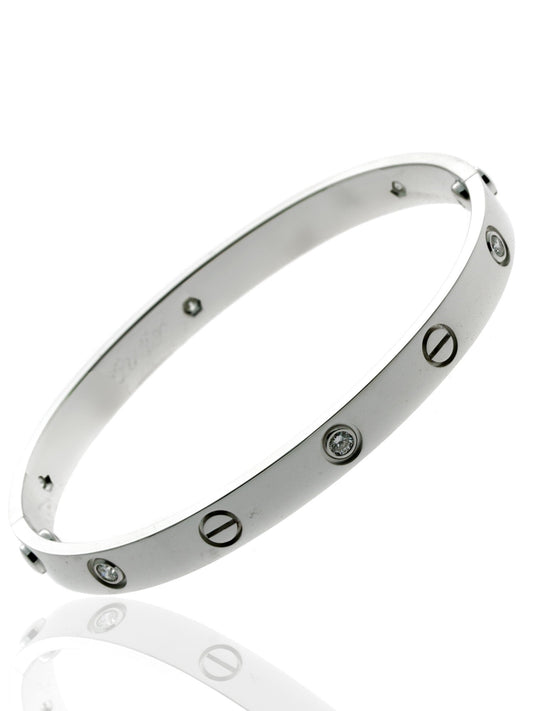 Carthttier Love Diamond Bangle Bracelet 18k White Gold Sz 18