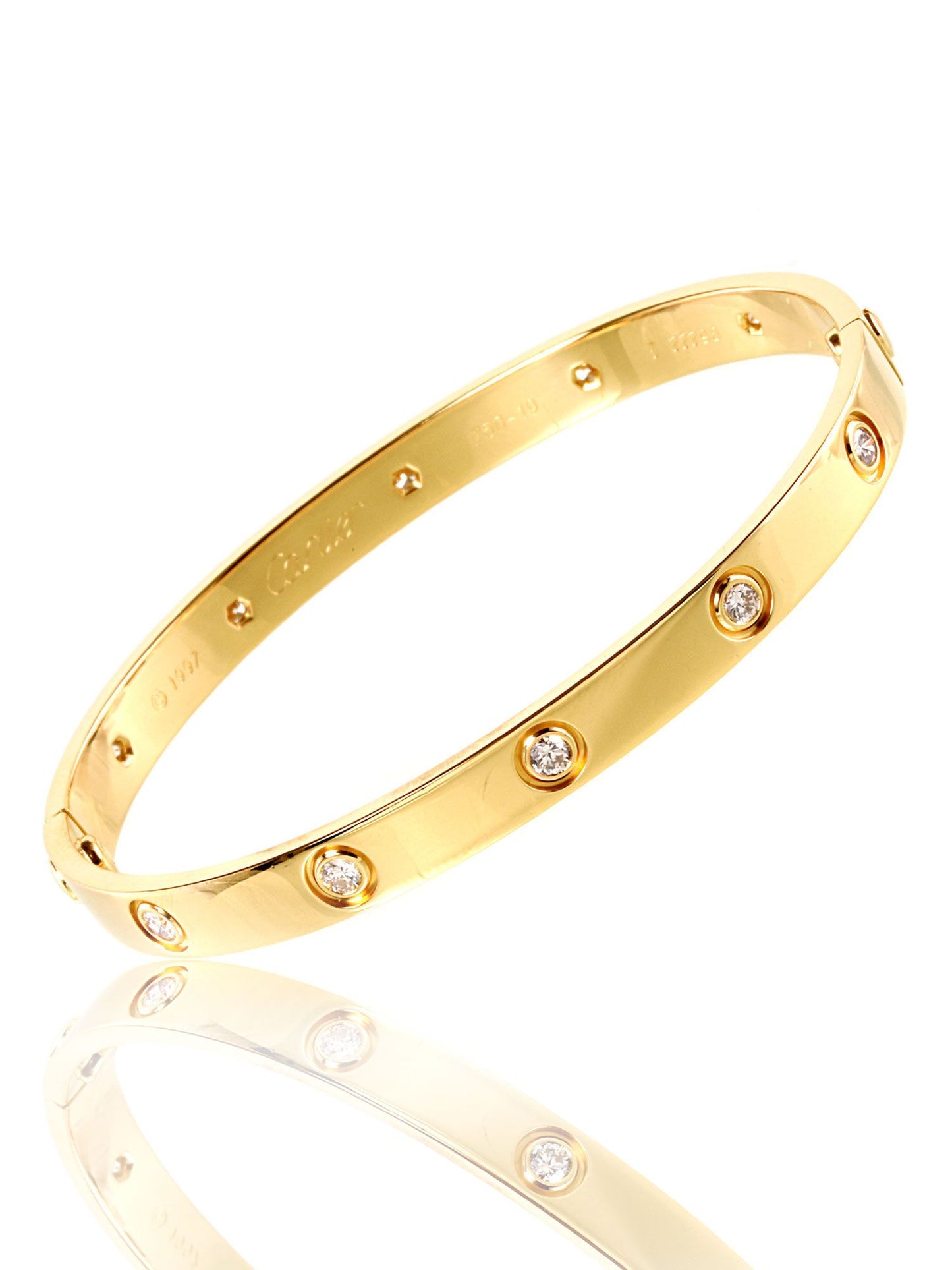 Carthttier Love Diamond Bangle Bracelet in 18k Yellow Gold Sz 19