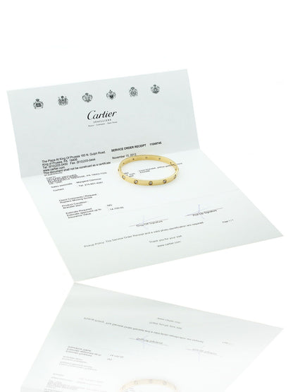 Carthttier Love Diamond Bangle Bracelet in 18k Yellow Gold Sz 19