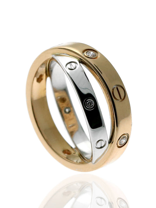 Carthttier Love Diamond Ring in 18k White & Rose Gold