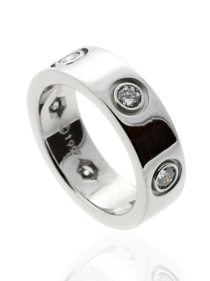 Carthttier Love Full Diamond Ring in 18k White Gold Sz 46