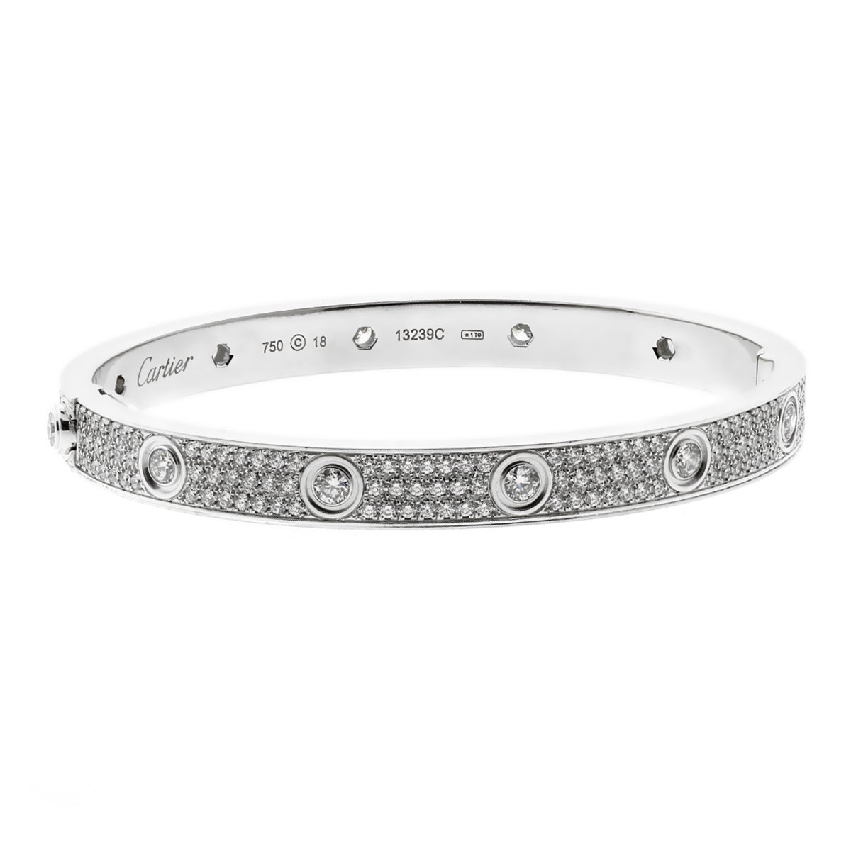 Carthttier Love Pave Diamond White Gold Bangle Bracelet