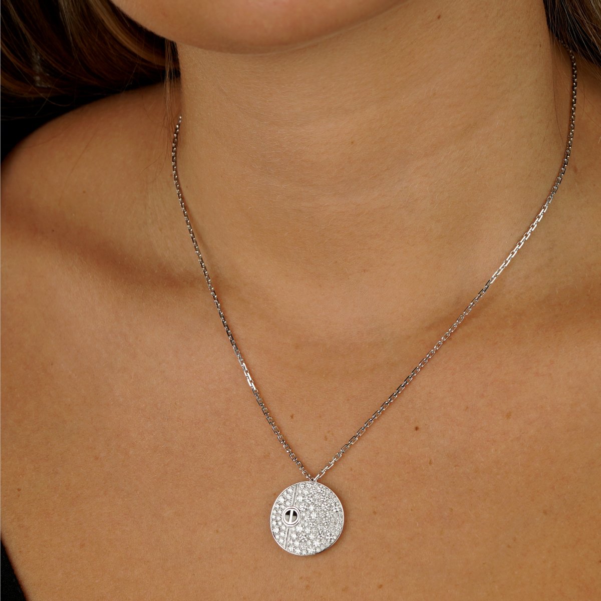 Carthttier Love Pave Diamond White Gold Necklace