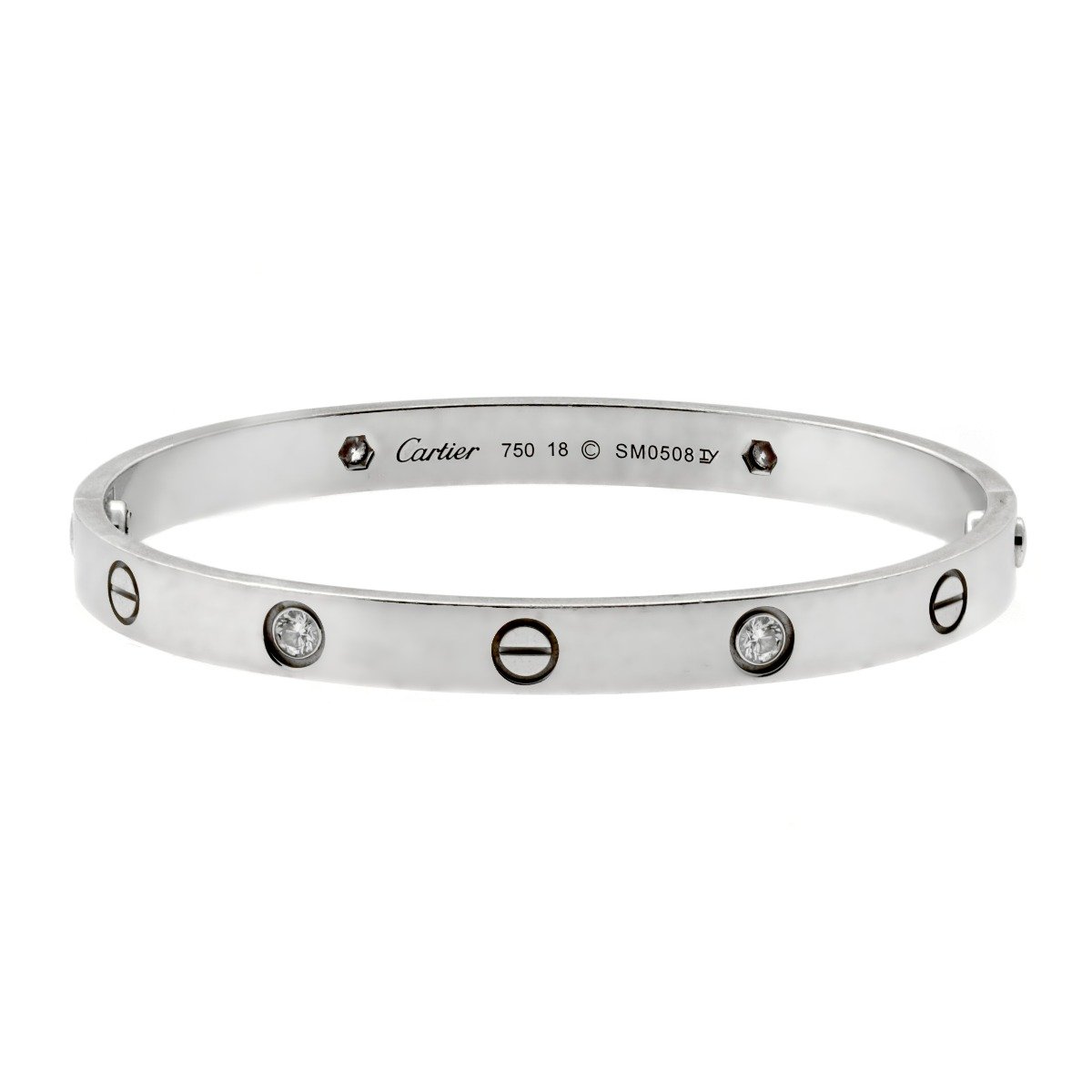 Carthttier Love White Gold 4 Diamond Bangle Bracelet