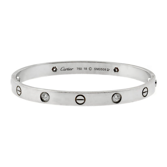 Carthttier Love White Gold 4 Diamond Bangle Bracelet