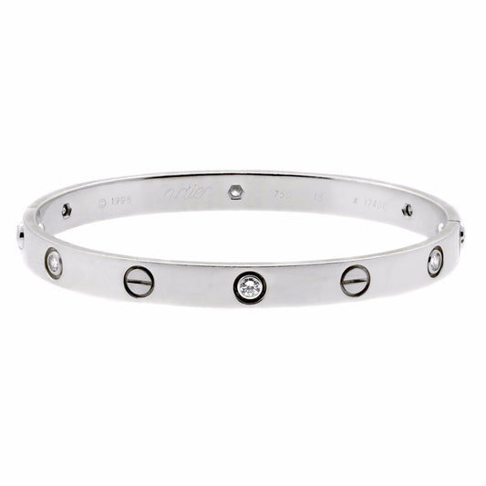 Carthttier Love White Gold 6 Diamond Bangle Bracelet