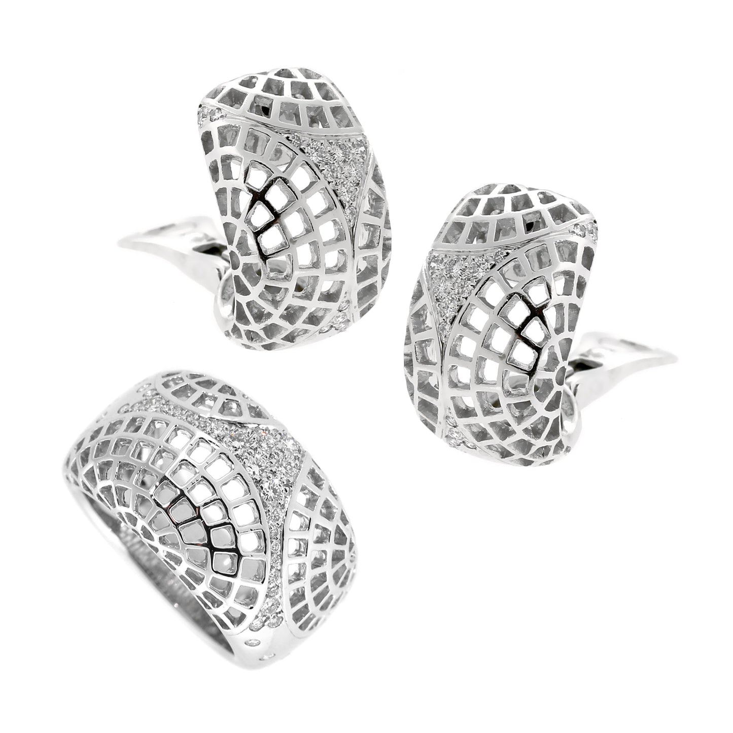Carthttier Nouvelle Vague Diamond 18k White Gold Earrings & Ring Suite