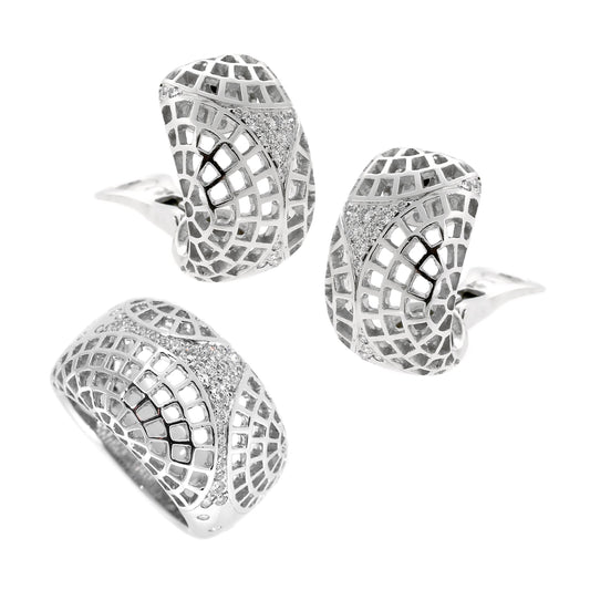 Carthttier Nouvelle Vague Diamond 18k White Gold Earrings & Ring Suite