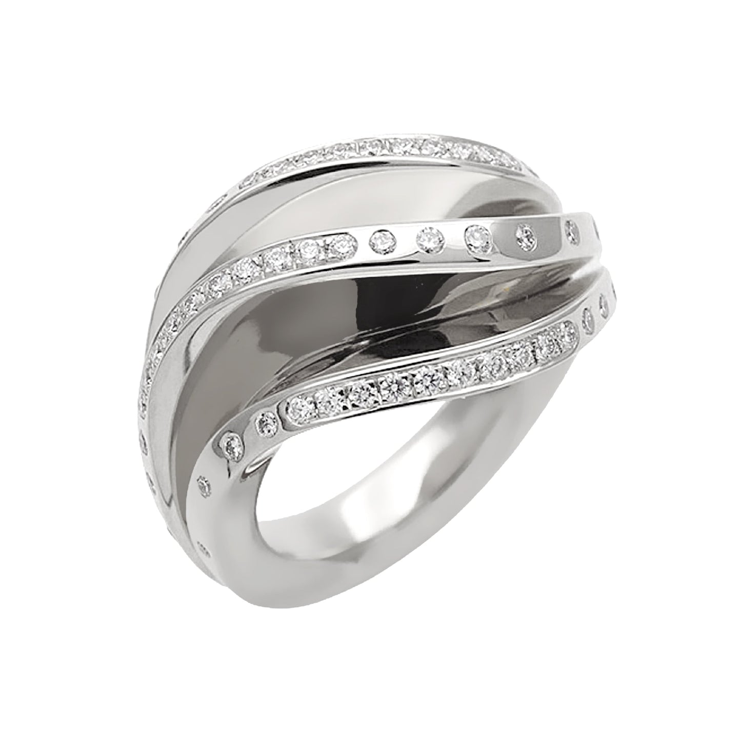 Carthttier Nouvelle Vague Wave Diamond 18k White Gold Cocktail Ring Sz 6