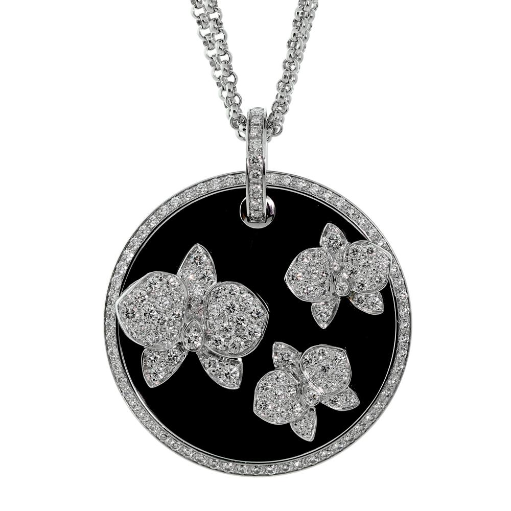 Carthttier Orchid Diamond Onyx Gold Necklace