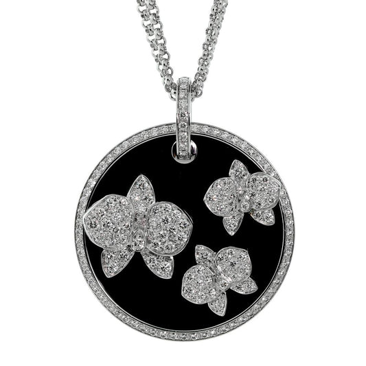 Carthttier Orchid Diamond Onyx Gold Necklace