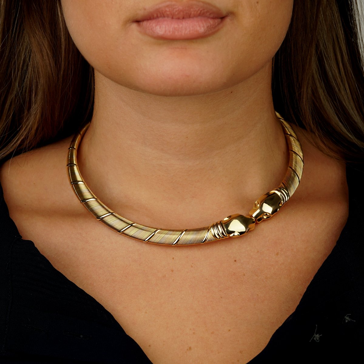 Carthttier Vintage Panthere 18k Tri Color Gold Choker Necklace