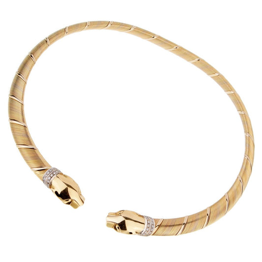 Carthttier Panthere 18k Tri Color Gold Diamond Choker Necklace