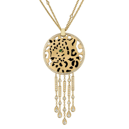 Carthttier Panthere Tassel Diamond 18k Yellow Gold Pendant Necklace