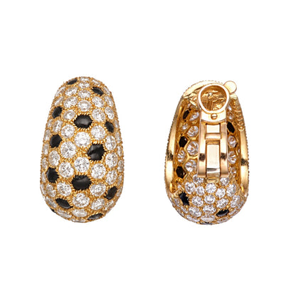 Carthttier Panthere Hoop Vintage French Diamond Hoop 18k Yellow Gold Earrings