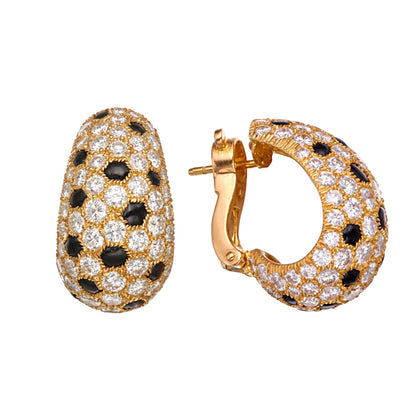 Carthttier Panthere Hoop Vintage French Diamond Hoop 18k Yellow Gold Earrings