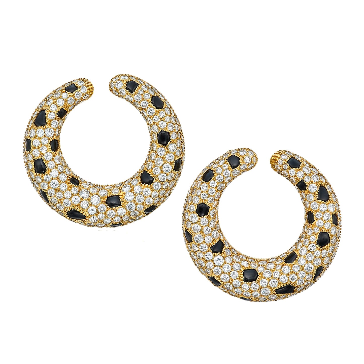Carthttier Panthere Onyx Diamond 18k Yellow Gold Vintage Hoop Earrings
