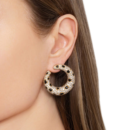 Carthttier Panthere Onyx Diamond 18k Yellow Gold Vintage Hoop Earrings