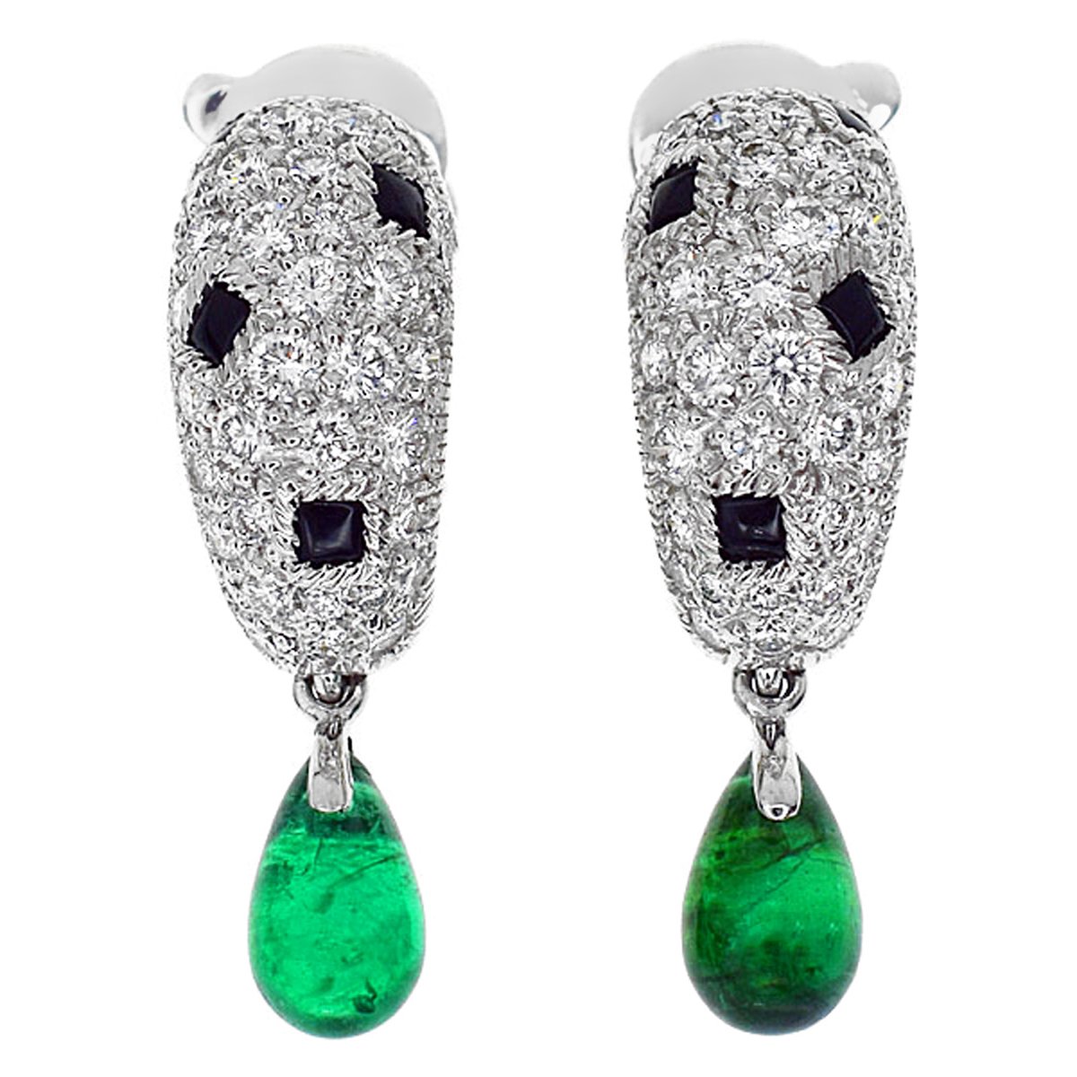 Carthttier Panthere Onyx Emerald Diamond Gold Earrings