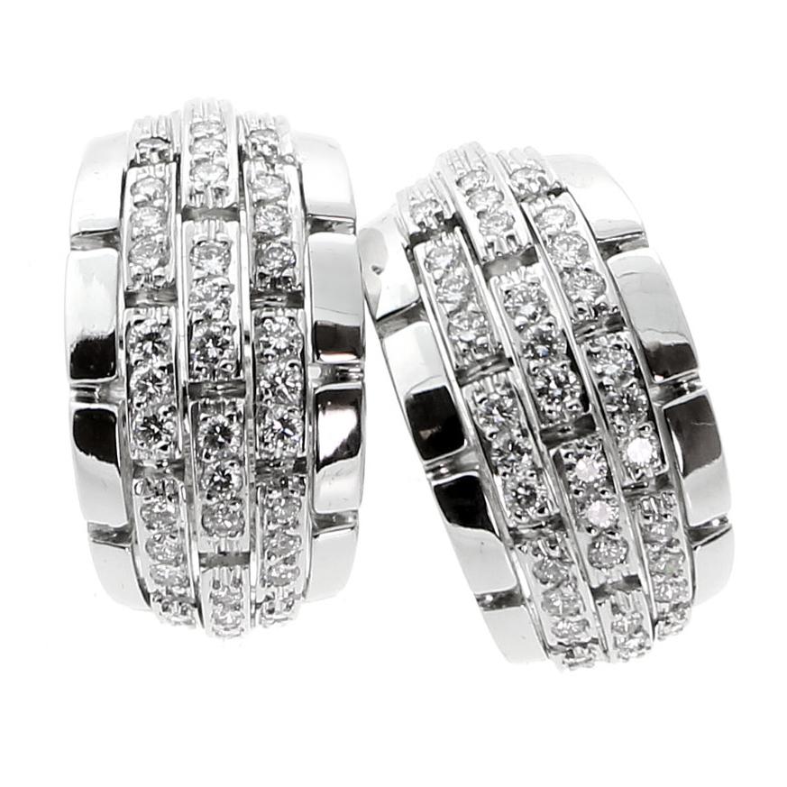 Carthttier Panthere Oriane Diamond 18k White Gold Hoop Earrings