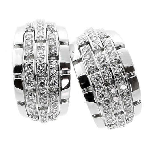 Carthttier Panthere Oriane Diamond 18k White Gold Hoop Earrings