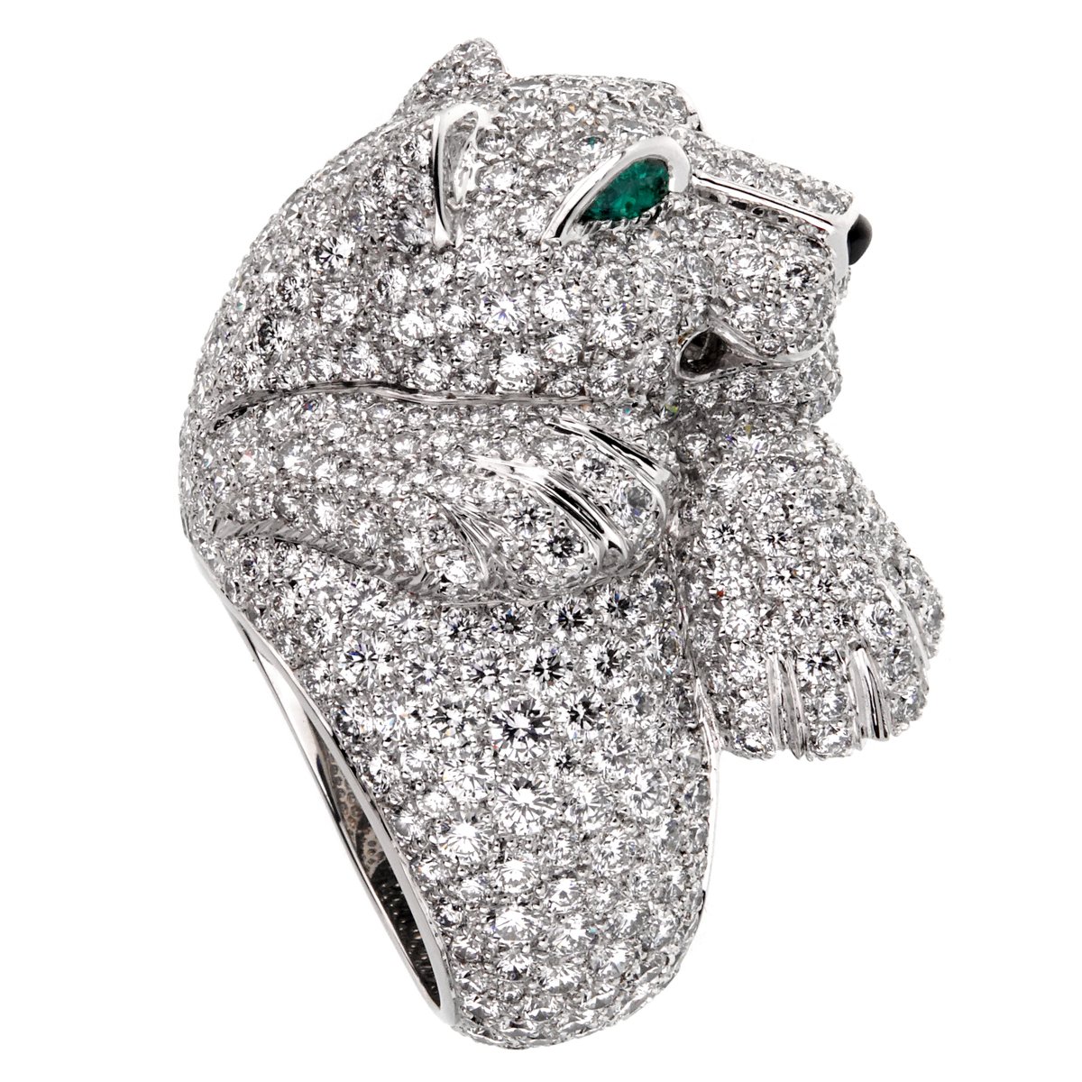 Carthttier Panthere Pave Diamond Emerald White Gold Ring