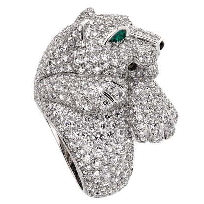 Carthttier Panthere Pave Diamond Emerald White Gold Ring